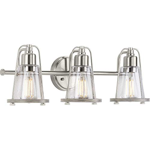 Progress P300297-009 Conway Collection Three-Light Brushed Nickel and Clear Seeded Farmhouse Style Bath Vanity Wall Light Alternate Image.jpg