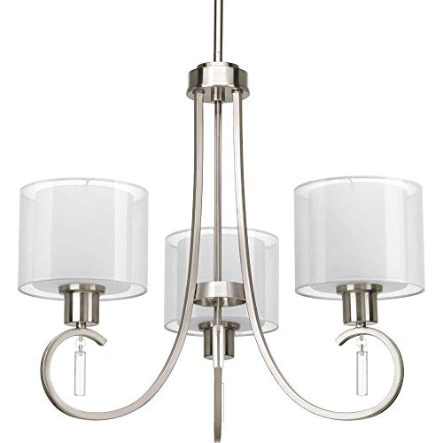 Progress P4695-09 Invite Collection Three-Light Brushed Nickel White Silk Mylar Shade New Traditional Chandelier Light Alternate Image.jpg