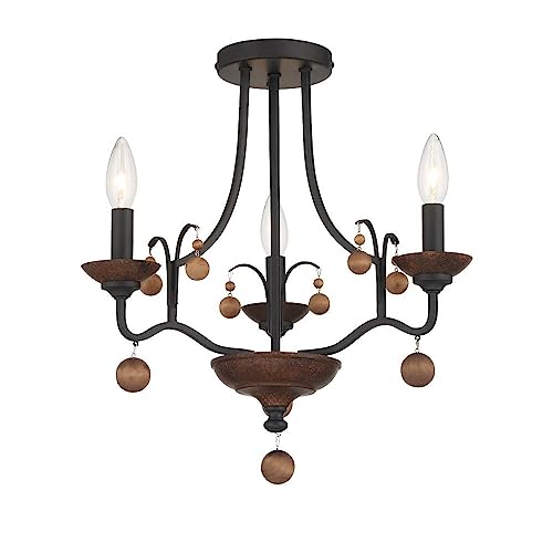 Minka-Lavery 2662-723 Colonial Charm Three Light Semi Flush Mount, Old World Bronze With Walnut Accents Alternate Image.jpg
