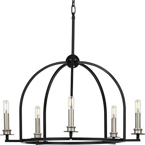 Progress P400115-104 Seneca Collection Five-Light Polished Nickel Farmhouse Chandelier Light Alternate Image.jpg