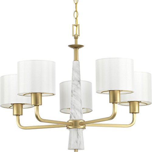 Progress P400098-078 Palacio Collection Five-Light Vintage Gold White Silk Fabric Shade Luxe Chandelier Light Alternate Image.jpg