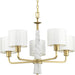 Progress P400098-078 Palacio Collection Five-Light Vintage Gold White Silk Fabric Shade Luxe Chandelier Light Alternate Image.jpg