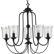 Progress P400194-031 Bowman Collection Five-Light Matte Black Clear Chiseled Glass Coastal Chandelier Light Alternate Image.jpg