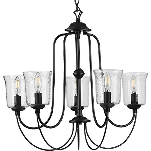 Progress P400194-031 Bowman Collection Five-Light Matte Black Clear Chiseled Glass Coastal Chandelier Light Alternate Image.jpg