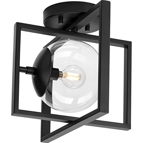 Progress P350218-31M Atwell Collection 10" One-Light Mid-Century Modern Matte Black Clear Glass Semi-Flush Mount Light Alternate Image.jpg