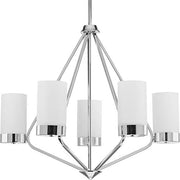 Progress P400022-015 Elevate Collection Five-Light Polished Chrome Etched White Glass Mid-Century Modern Chandelier Light Alternate Image.jpg