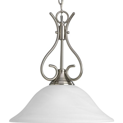 Progress P5091-09 Alabaster Glass One-Light Brushed Nickel Traditional Pendant Light Alternate Image.jpg