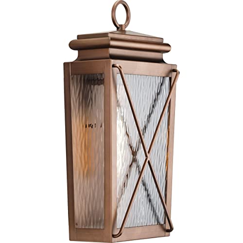 Progress P560262-169 Wakeford Collection One-Light Antique Copper and Clear Water Glass Transitional Style Medium Outdoor Wall Lantern Alternate Image.jpg