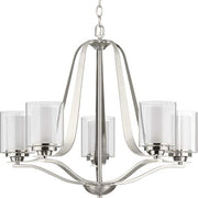 Progress P400095-009 Kene Collection Five-Light Brushed Nickel Clear Glass Craftsman Chandelier Light Alternate Image.jpg