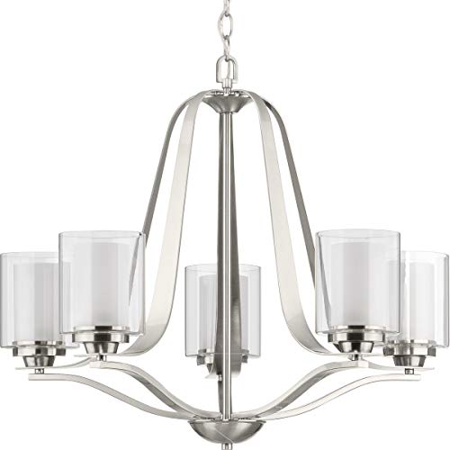 Progress P400095-009 Kene Collection Five-Light Brushed Nickel Clear Glass Craftsman Chandelier Light Alternate Image.jpg