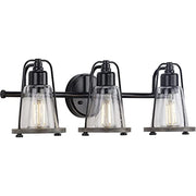 Progress P300297-031 Conway Collection Three-Light Matte Black and Clear Seeded Farmhouse Style Bath Vanity Wall Light Alternate Image.jpg