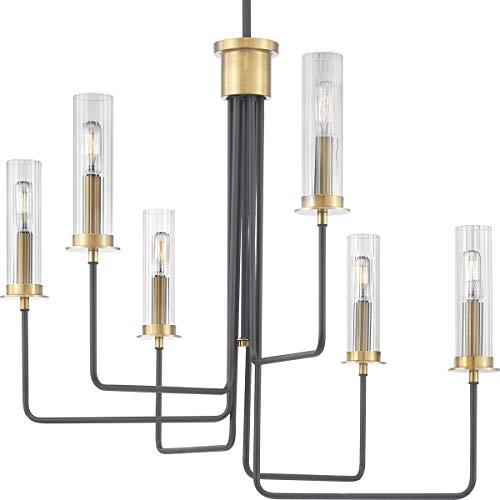 Progress P400168-143 Rainey Collection Six-Light Graphite Clear Fluted Ribbed Glass Modern Chandelier Light Alternate Image.jpg