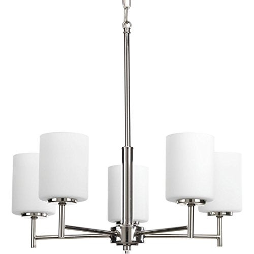 Progress P4319-104 Replay Collection Five-Light Polished Nickel Etched White Glass Modern Chandelier Light Alternate Image.jpg