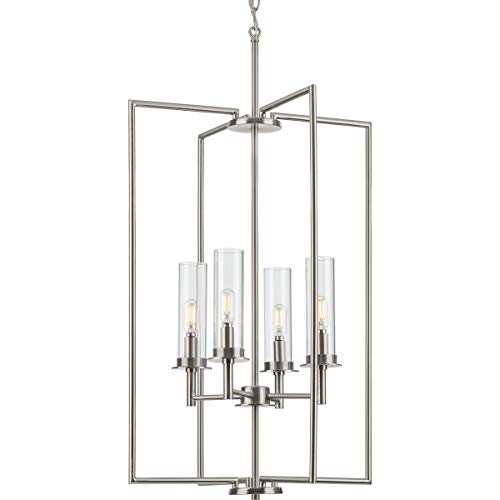 Progress P500315-009 Kellwyn Collection Four-Light Brushed Nickel and Clear Glass Transitional Style Foyer Pendant Light Alternate Image.jpg