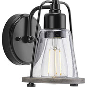 Progress P300295-031 Conway Collection One-Light Matte Black and Clear Seeded Farmhouse Style Bath Vanity Wall Light Alternate Image.jpg