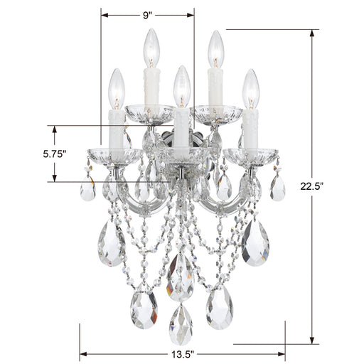 Crystorama 4425-CH-CL-MWP Maria Theresa Five Light Wall Sconce Polished Chrome Alternate Image.jpg