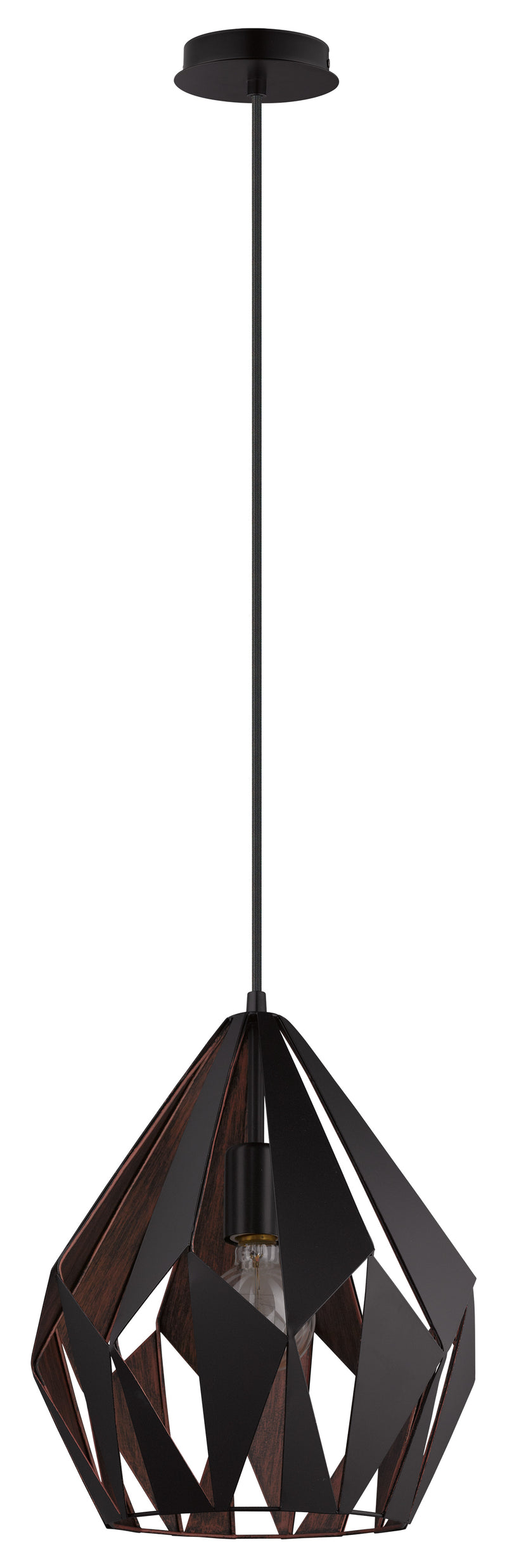 EGLO 49254A Carlton 1-Light Geometric Pendant w/ A Black Outer Finish & Copper Interior Finish, 60W A19 Bulb Main Image.jpg