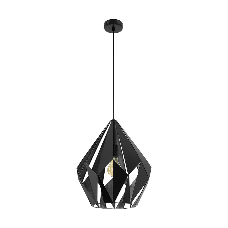 EGLO 49879A Carlton 1-Light Geometric Pendant w/ A Black Outer Finish & Silver Interior Finish, 60W A19 Main Image.jpg