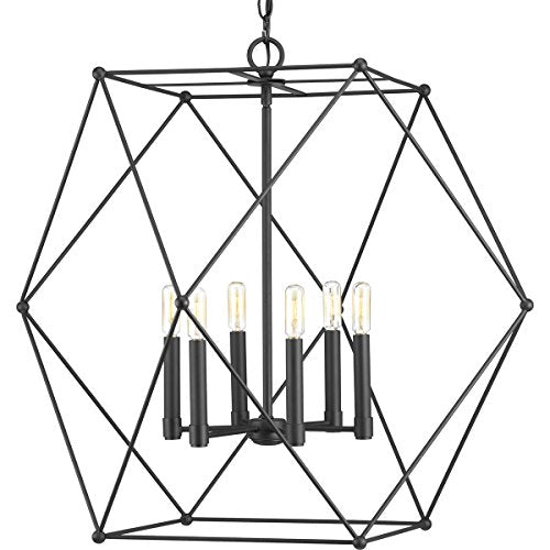 Progress P500084-031 Spatial Collection Six-Light Matte Black Global Pendant Light Alternate Image.jpg