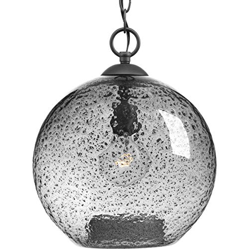 Progress P500063-143 Malbec Collection One-Light Graphite Smoked Textured Glass Global Pendant Light Alternate Image.jpg