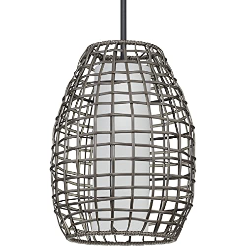 Progress P550083-031 Pawley Collection One-Light Matte Black and Dark Gray Rattan Indoor/Outdoor Hanging Pendant Light Alternate Image.jpg