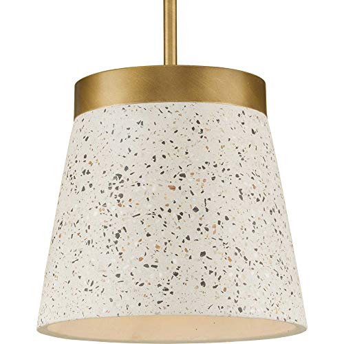 Progress P500313-175 Terrazzo Collection One-Light Distressed Brass and Sand Terrazzo Hanging Pendant Light Alternate Image.jpg
