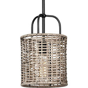 Progress P500307-031 Lavelle Collection One-Light Matte Black and Mocha finish Rattan Hanging Mini-Pendant Light Alternate Image.jpg