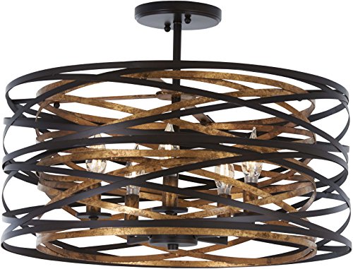 Minka-Lavery 4671-111 Vortic Flow Five Light Semi Flush Mount, Dark Bronze w/Mosaic Gold Alternate Image 2.jpg