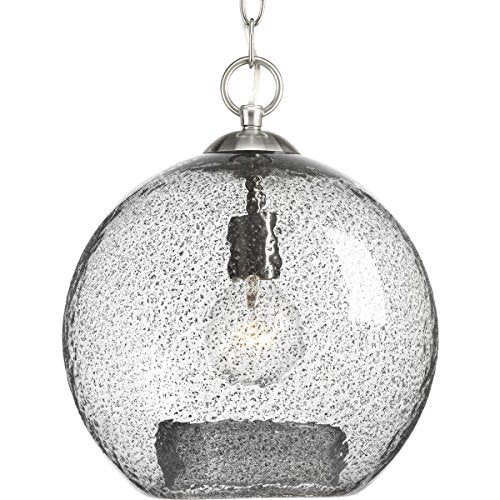 Progress P500063-009 Malbec Collection One-Light Brushed Nickel Clear Textured Glass Global Pendant Light Alternate Image.jpg