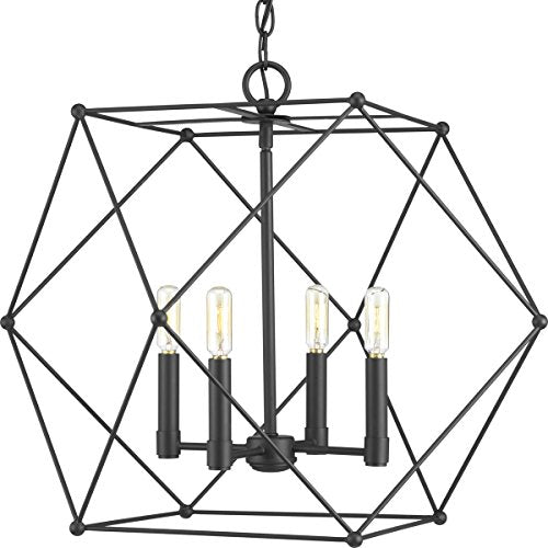 Progress P500083-031 Spatial Collection Four-Light Matte Black Global Pendant Light Alternate Image.jpg