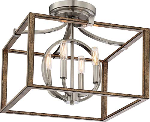 Minka-Lavery 4013-280 Country Estates Four Light Semi Flush Mount, Sun Faded Wood w/ Brushed Nickel Alternate Image.jpg