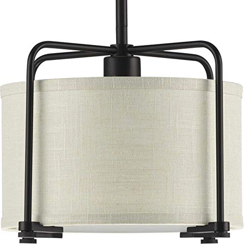 Progress P500138-020 Kempsey Collection One-Light Antique Bronze Harvest Linen Shade Farmhouse Pendant Light Alternate Image.jpg