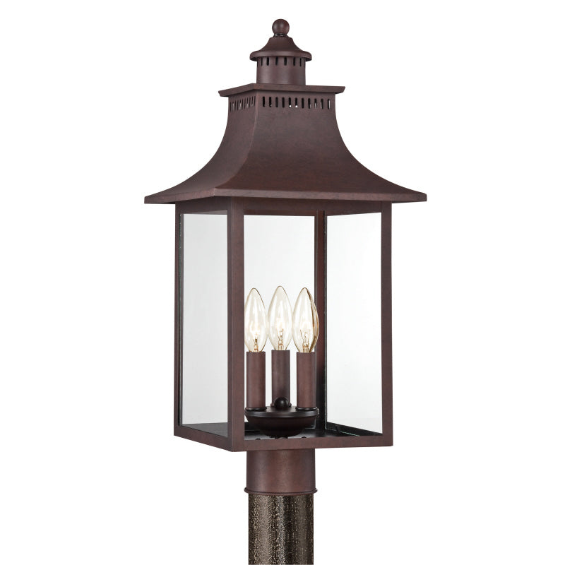 Quoizel CCR9010CU Chancellor Three Light Outdoor Post Lantern, Copper Bronze Main Image.jpg
