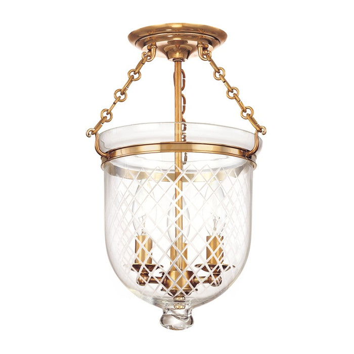 Hudson Valley 251-AGB-C2 Hampton Three Light Semi Flush Mount, Aged Brass Main Image.jpg