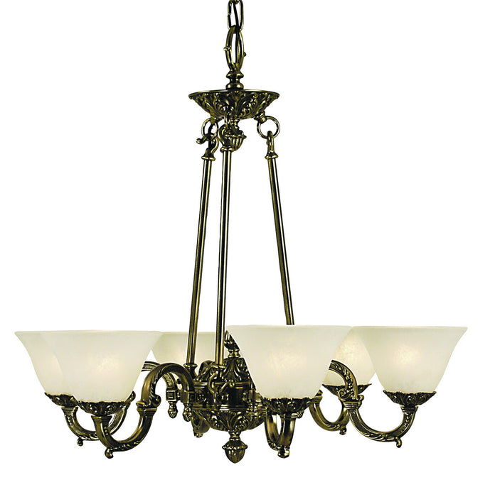 Framburg 7886 FB/WH Napoleonic Six Light Chandelier, French Brass with White Marble Glass Shade Main Image.jpg