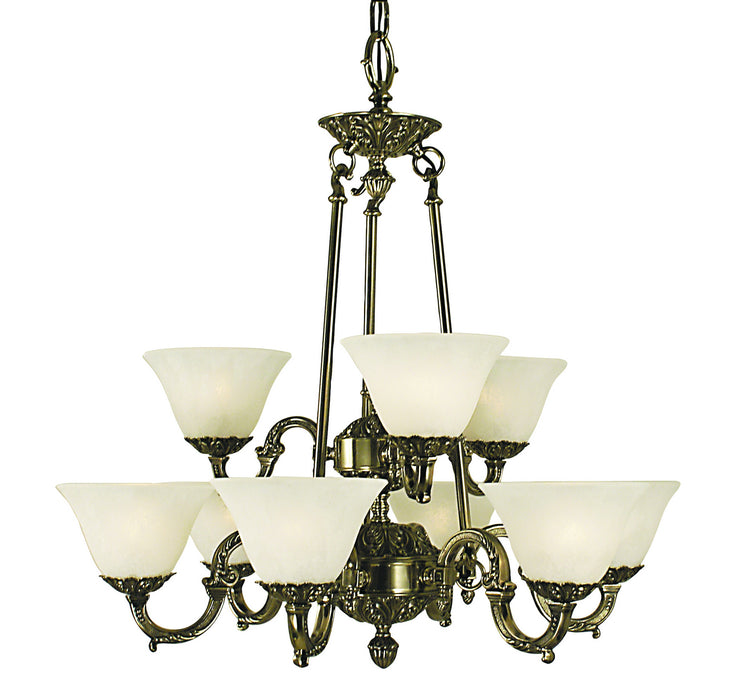 Framburg 7889 FB/WH Napoleonic Nine Light Chandelier, French Brass with White Marble Glass Shade Main Image.jpg