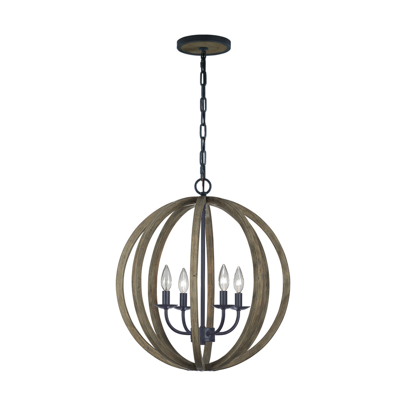 Visual Comfort Studio F2935/4WOW/AF Allier Four Light Pendant, Weathered Oak Wood / Antique Forged Iron Main Image.jpg