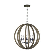 Visual Comfort Studio F2936/5WOW/AF Allier Five Light Pendant, Weathered Oak Wood / Antique Forged Iron Main Image.jpg
