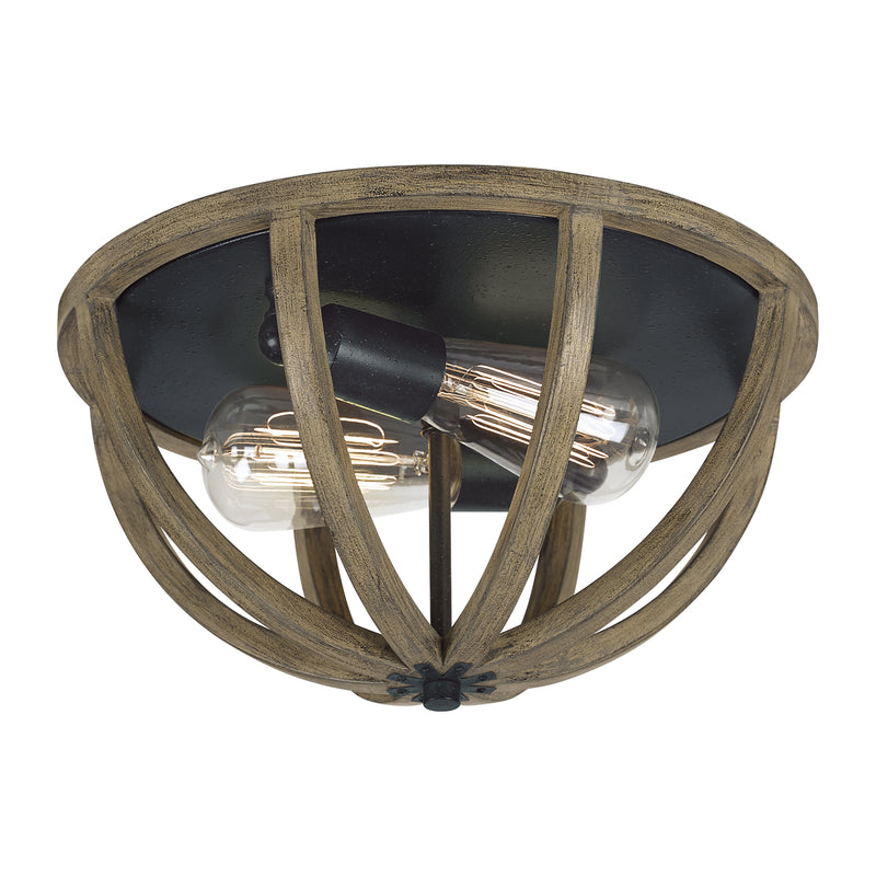 Visual Comfort Studio FM400WOW/AF Allier Two Light Flush Mount, Weathered Oak Wood / Antique Forged Iron Main Image.jpg