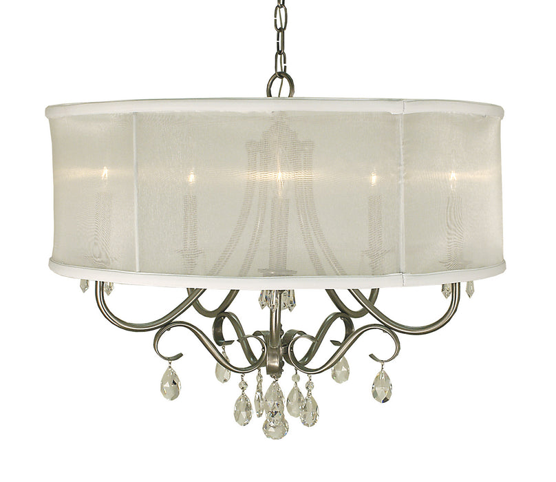 Framburg 1236 BN/SWH Liebestraum Five Light Chandelier, Brushed Nickel with Sheer White Shade Main Image.jpg