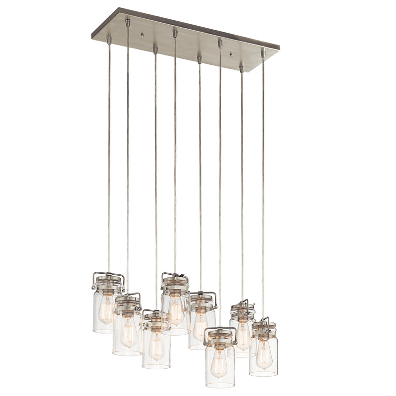 Kichler 42890NI Eight Light Linear Chandelier, Brushed Nickel