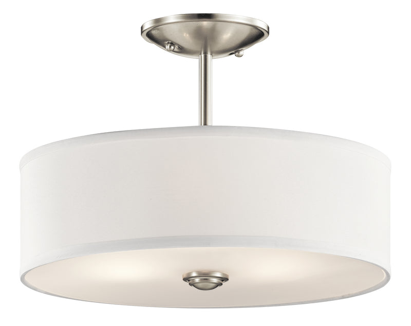 Kichler 43675NI Three Light Semi Flush Mount, Brushed Nickel