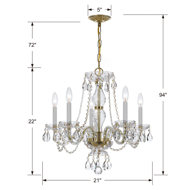 Crystorama 5085-PB-CL-MWP Traditional Crystal Five Light Chandelier Polished Brass Alternate Image 4.jpg