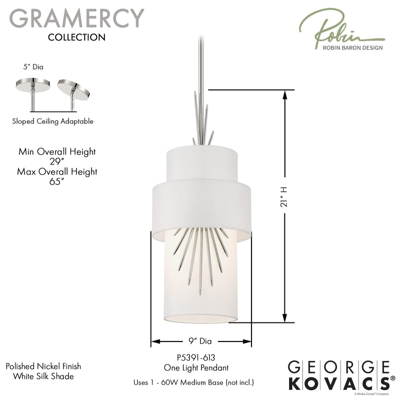 George Kovacs P5391-613 Gramercy One Light Mini Pendant, Polished Nickel Alternate Image 6.jpg
