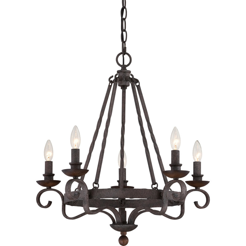 Quoizel NBE5005RK Noble Five Light Chandelier, Rustic Black Main Image.jpg