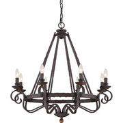 Quoizel NBE5008RK Noble Eight Light Chandelier, Rustic Black Main Image.jpg