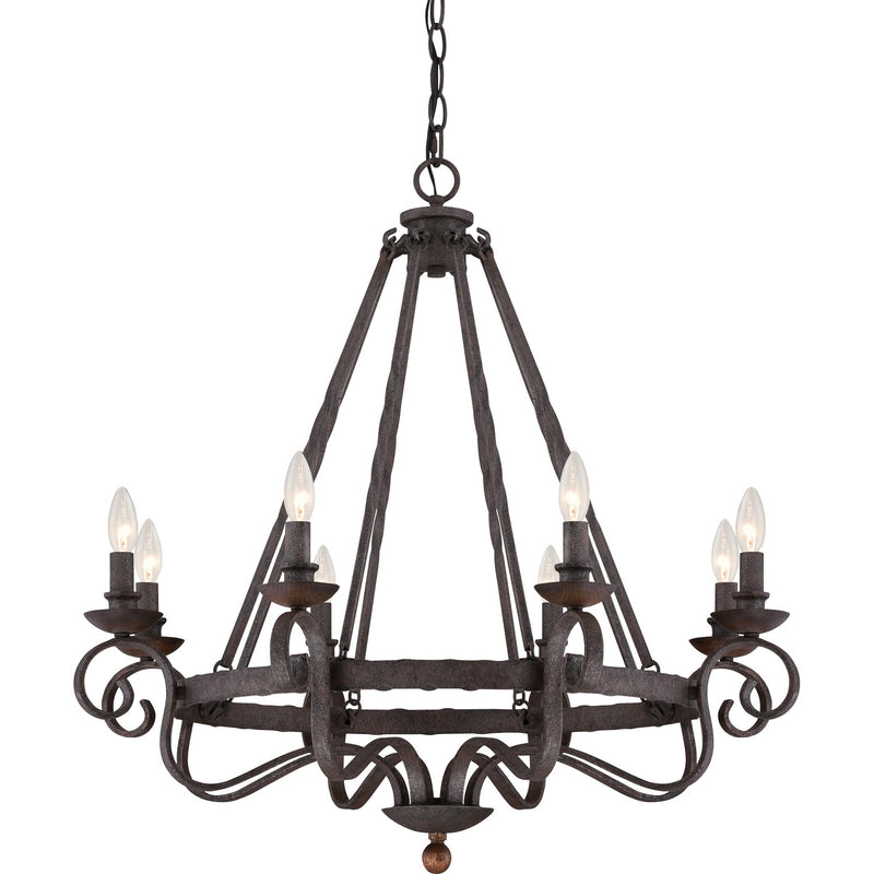 Quoizel NBE5008RK Noble Eight Light Chandelier, Rustic Black Main Image.jpg