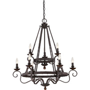Quoizel NBE5009RK Noble Nine Light Chandelier, Rustic Black Main Image.jpg