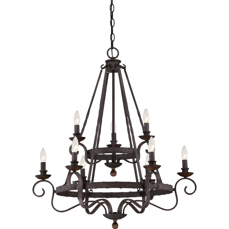 Quoizel NBE5009RK Noble Nine Light Chandelier, Rustic Black Main Image.jpg