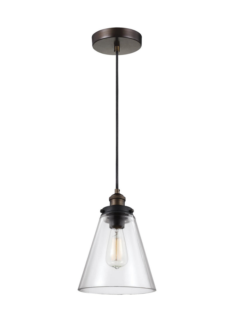 Visual Comfort Studio P1347PAGB/DWZ Baskin One Light Pendant, Painted Aged Brass / Dark Weathered Zinc Main Image.jpg